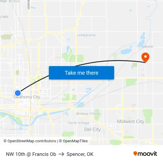 NW 10th @ Francis Ob to Spencer, OK map