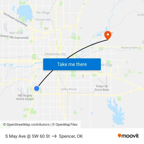 S May Ave @ SW 60 St to Spencer, OK map