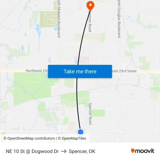 NE 10 St @ Dogwood Dr to Spencer, OK map