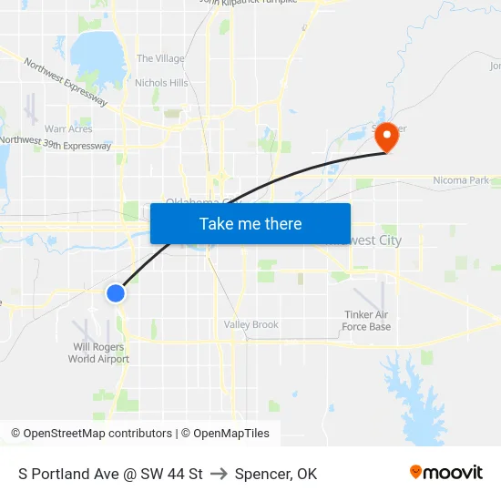 S Portland Ave @ SW 44 St to Spencer, OK map