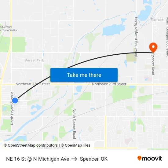 NE 16 St @ N Michigan Ave to Spencer, OK map