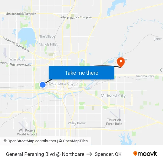 General Pershing Blvd @ Northcare to Spencer, OK map