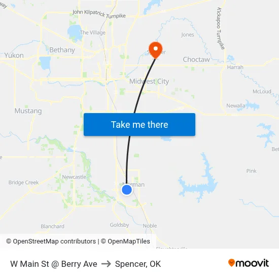 W Main St @ Berry Ave to Spencer, OK map
