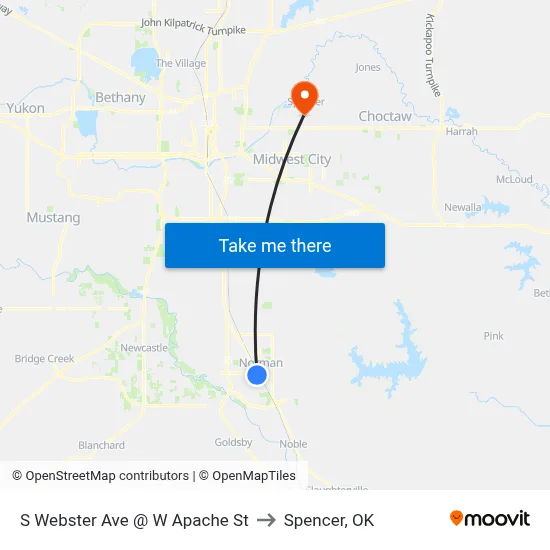 S Webster Ave @ W Apache St to Spencer, OK map