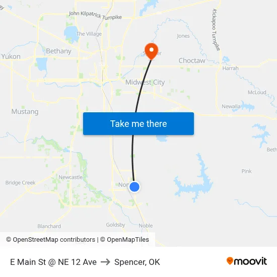 E Main St @ NE 12 Ave to Spencer, OK map