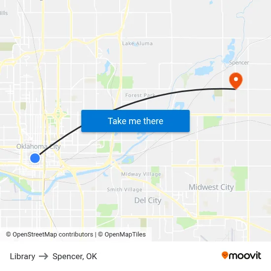 Library to Spencer, OK map