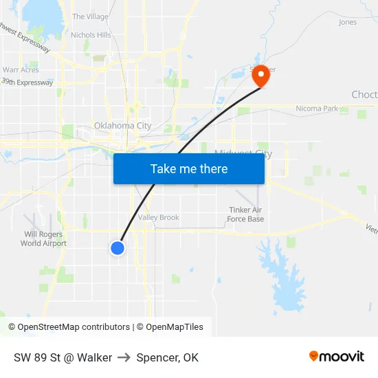 SW 89 St @ Walker to Spencer, OK map