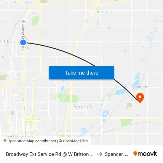 Broadway Ext Service Rd @ W Britton Rd to Spencer, OK map