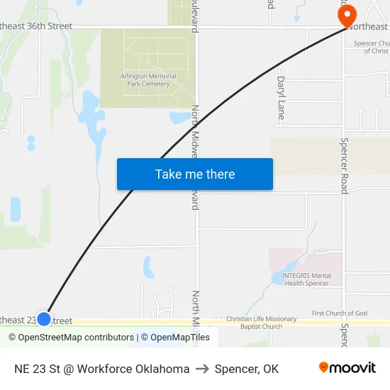 NE 23 St @ Workforce Oklahoma to Spencer, OK map