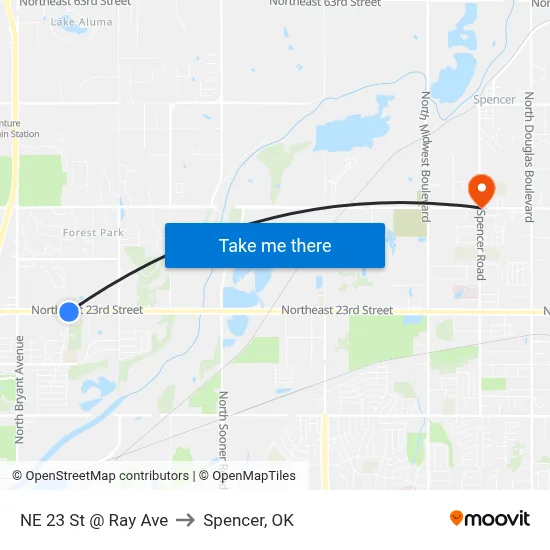 NE 23 St @ Ray Ave to Spencer, OK map