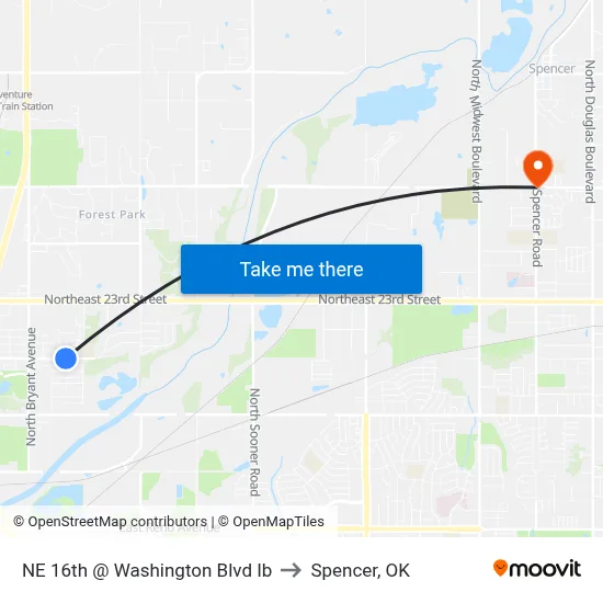 NE 16th @ Washington Blvd Ib to Spencer, OK map