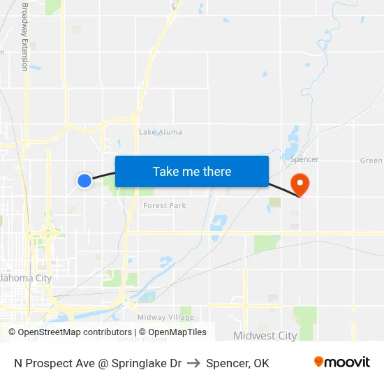 N Prospect Ave @ Springlake Dr to Spencer, OK map