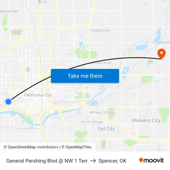 General Pershing Blvd @ NW 1 Terr to Spencer, OK map