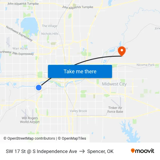 SW 17 St @ S Independence Ave to Spencer, OK map