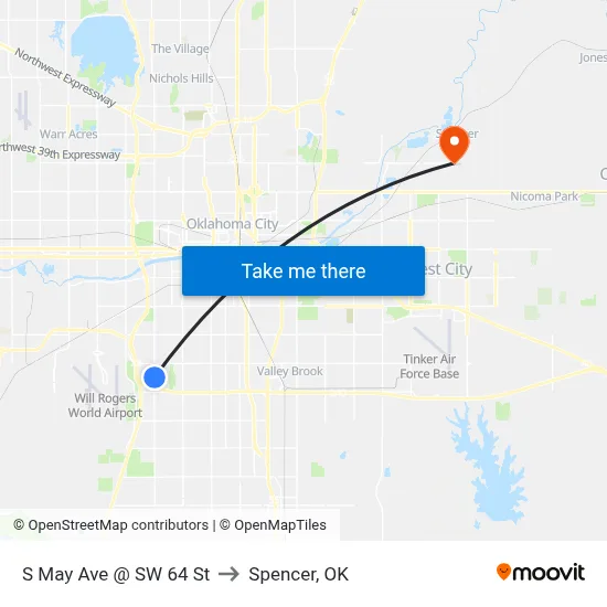 S May Ave @ SW 64 St to Spencer, OK map
