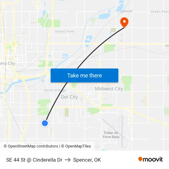 SE 44 St @ Cinderella Dr to Spencer, OK map
