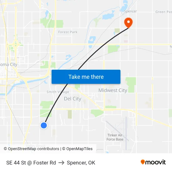 SE 44 St @ Foster Rd to Spencer, OK map