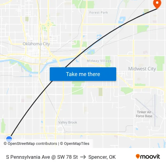 S Pennsylvania Ave @ SW 78 St to Spencer, OK map