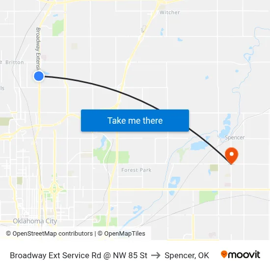 Broadway Ext Service Rd @ NW 85 St to Spencer, OK map