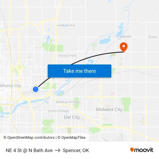 NE 4 St @ N Bath Ave to Spencer, OK map