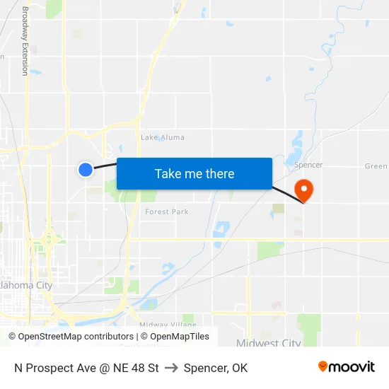 N Prospect Ave @ NE 48 St to Spencer, OK map