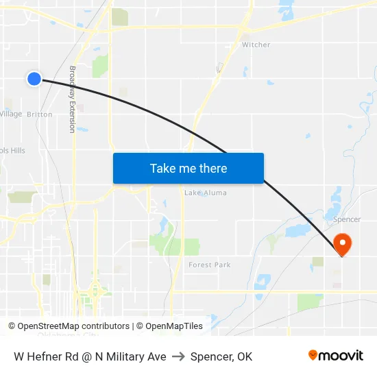 W Hefner Rd @ N Military Ave to Spencer, OK map