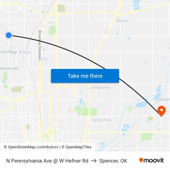 N Pennsylvania Ave @ W Hefner Rd to Spencer, OK map
