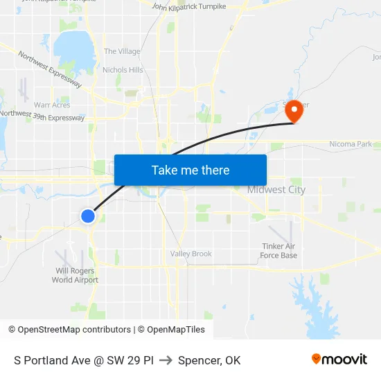 S Portland Ave @ SW 29 Pl to Spencer, OK map
