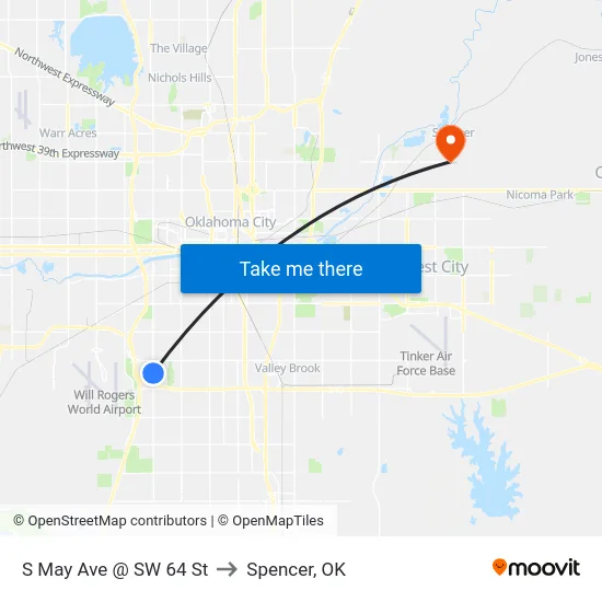 S May Ave @ SW 64 St to Spencer, OK map