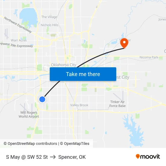 S May @ SW 52 St to Spencer, OK map