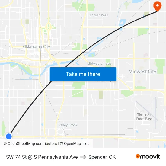 SW 74 St @ S Pennsylvania Ave to Spencer, OK map