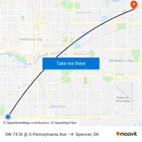 SW 74 St @ S Pennsylvania Ave to Spencer, OK map