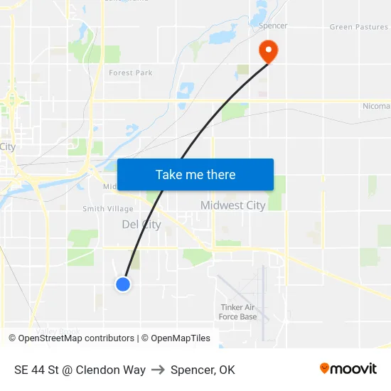 SE 44 St @ Clendon Way to Spencer, OK map
