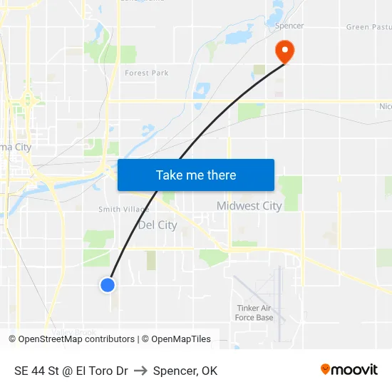 SE 44 St @ El Toro Dr to Spencer, OK map