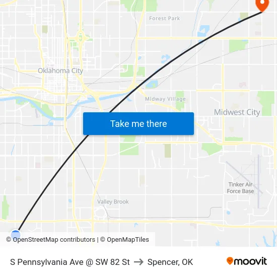 S Pennsylvania Ave @ SW 82 St to Spencer, OK map