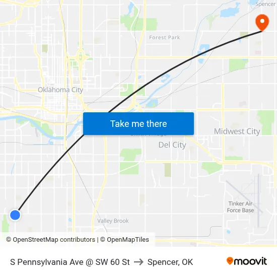 S Pennsylvania Ave @ SW 60 St to Spencer, OK map