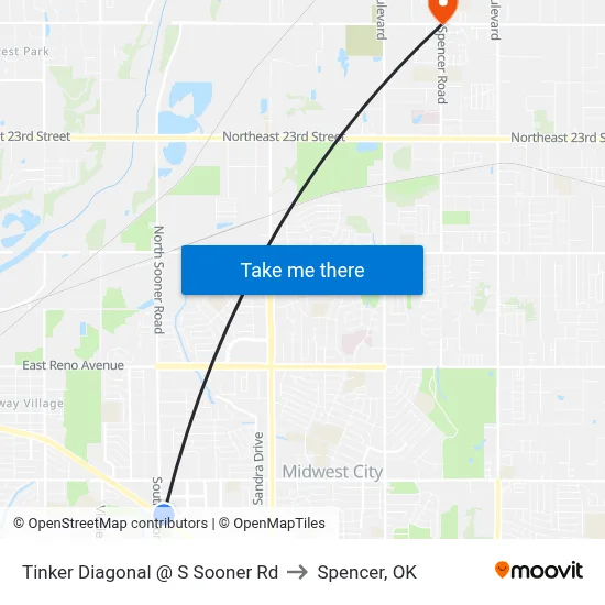 Tinker Diagonal @ S Sooner Rd to Spencer, OK map