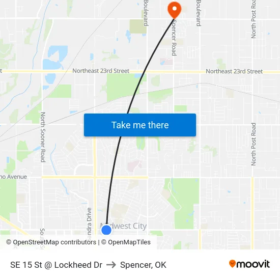 SE 15 St @ Lockheed Dr to Spencer, OK map