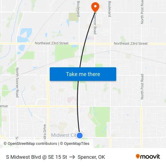 S Midwest Blvd @ SE 15 St to Spencer, OK map