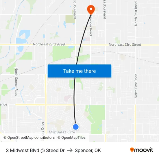 S Midwest Blvd @ Steed Dr to Spencer, OK map