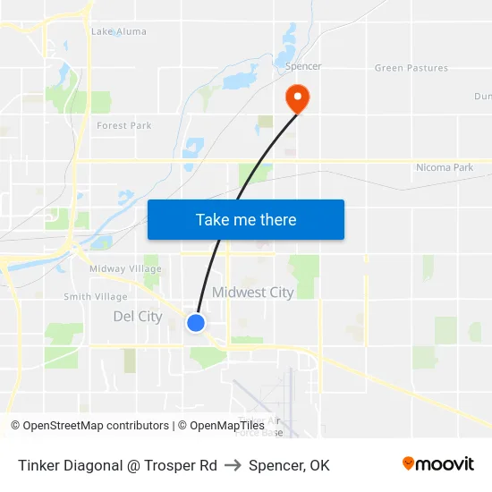 Tinker Diagonal @ Trosper Rd to Spencer, OK map