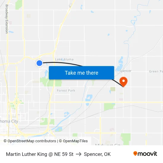 Martin Luther King @ NE 59 St to Spencer, OK map
