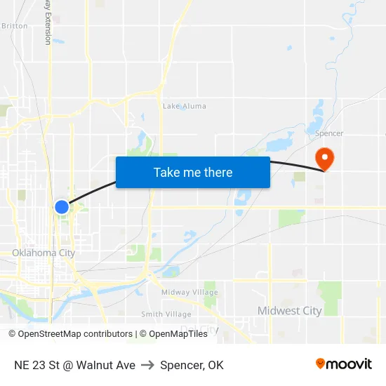 NE 23 St @ Walnut Ave to Spencer, OK map