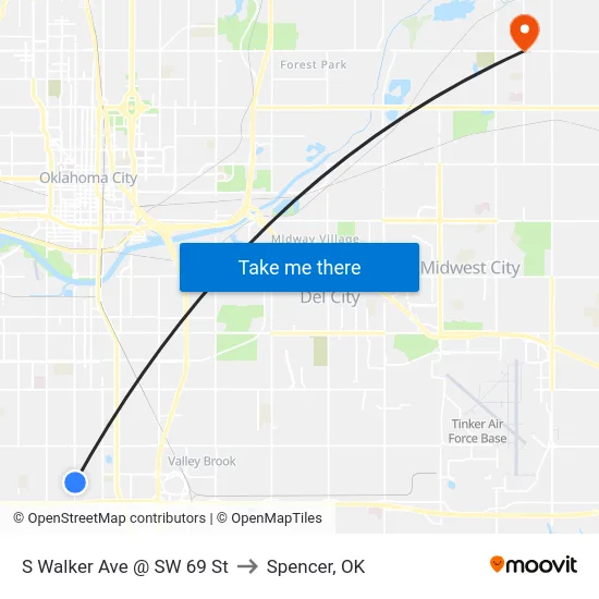 S Walker Ave @ SW 69 St to Spencer, OK map