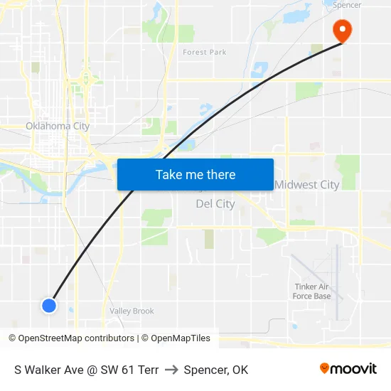 S Walker Ave @ SW 61 Terr to Spencer, OK map