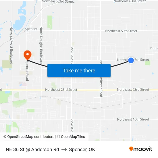 NE 36 St @ Anderson Rd to Spencer, OK map