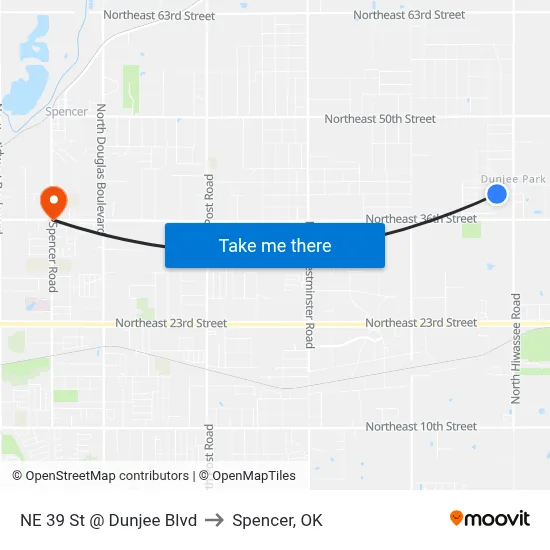 NE 39 St @ Dunjee Blvd to Spencer, OK map