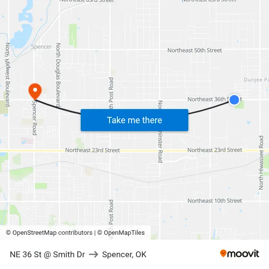 NE 36 St @ Smith Dr to Spencer, OK map