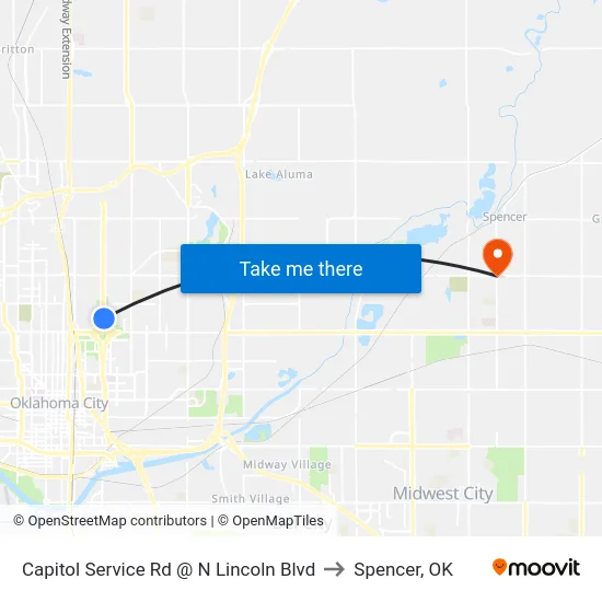 Capitol Service Rd @ N Lincoln Blvd to Spencer, OK map