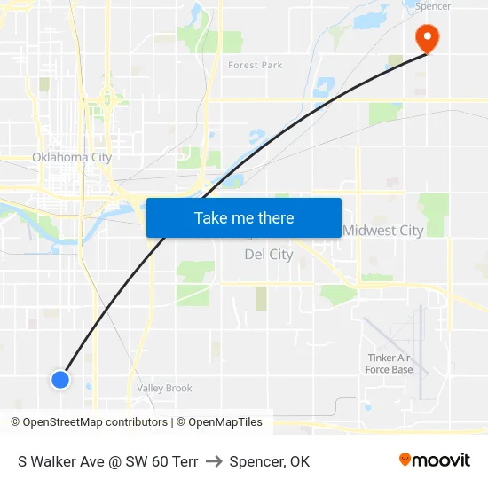 S Walker Ave @ SW 60 Terr to Spencer, OK map